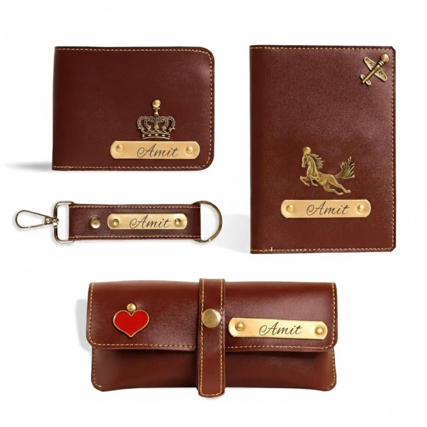 Personalized Gift Set for Men with Wallet, Passport Cover, Keychain & Eyewear Case