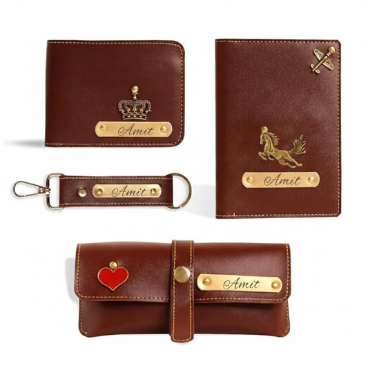 Personalized Gift Set for Men with Wallet, Passport Cover, Keychain & Eyewear Case