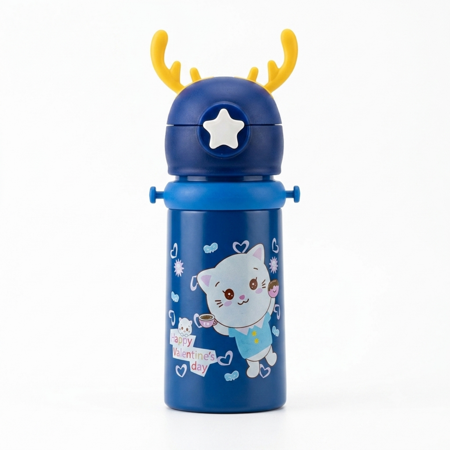 Kids Sipper Water Bottle 600ml – Leakproof Straw Bottle with Cartoon Print & Carry Strap