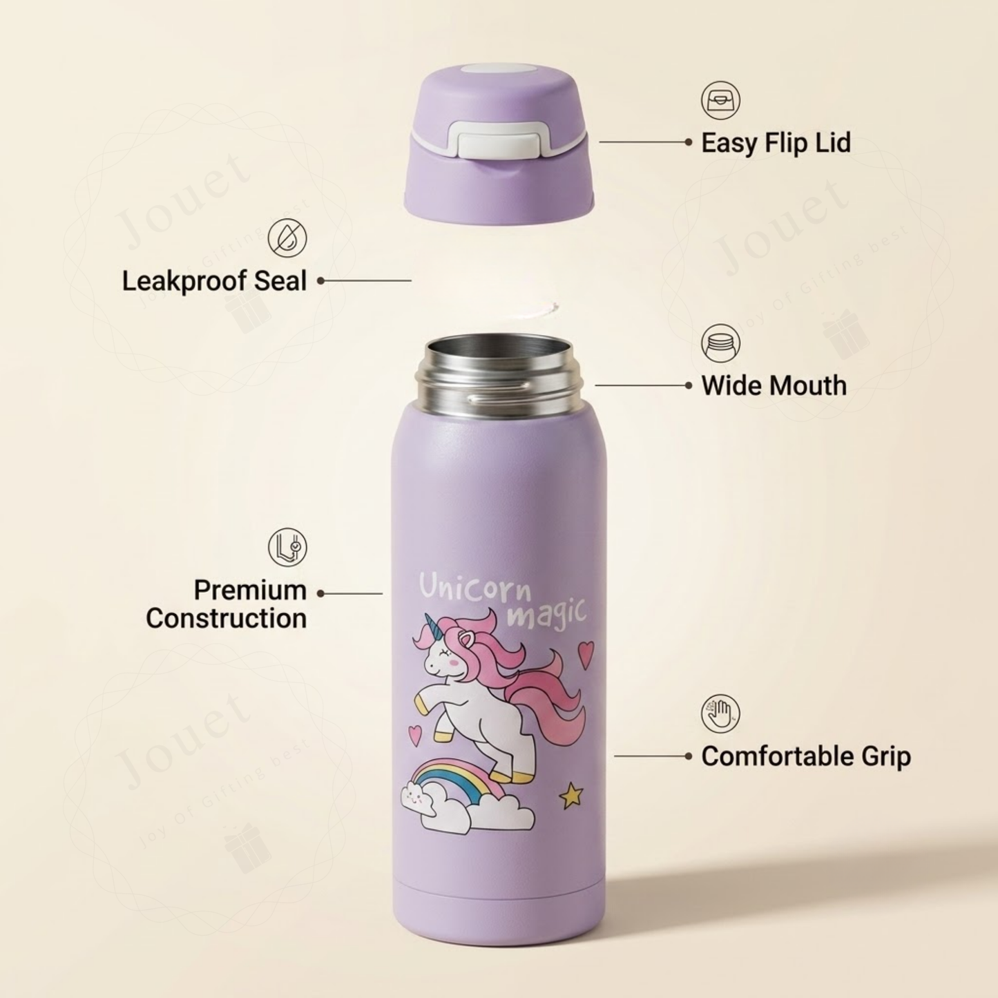 500ml Stainless Steel Kids Water Bottle with Flip Top Lid & Leakproof Design
