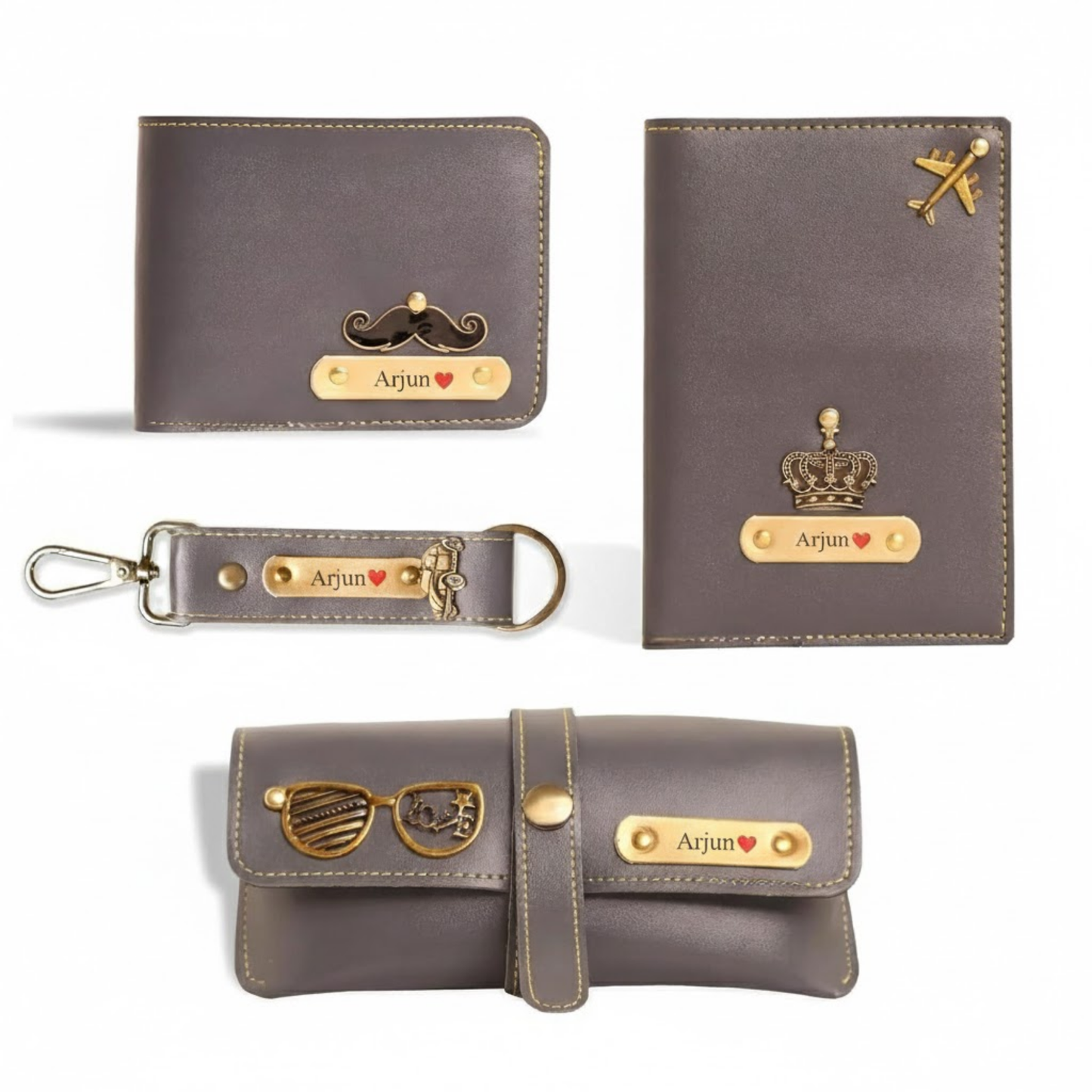 Personalized Gift Set for Men with Wallet, Passport Cover, Keychain & Eyewear Case