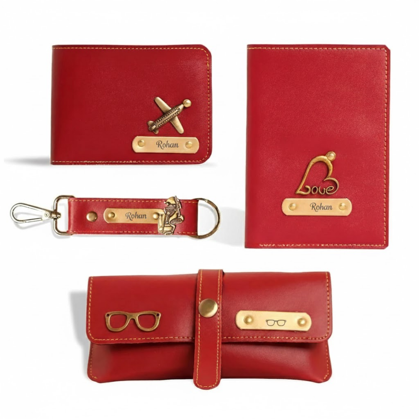 Personalized Gift Set for Men with Wallet, Passport Cover, Keychain & Eyewear Case