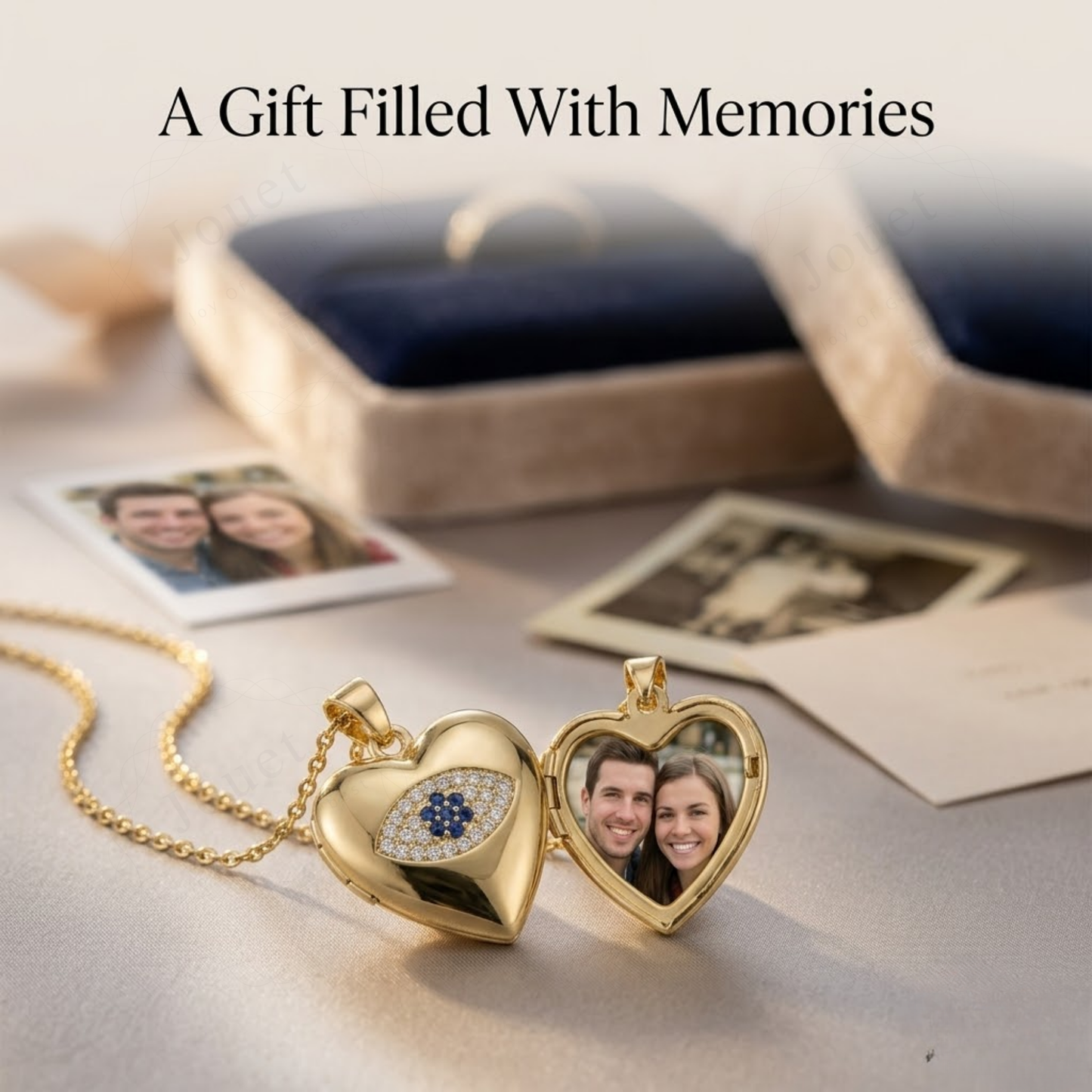 Personalized Heart Photo Locket Necklace for Women with Crystal Evil Eye Design, Stainless Steel Anti-Tarnish Custom Picture Pendant Gift for Her