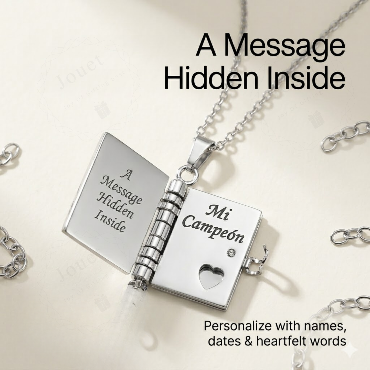 Personalized Book Locket Necklace with Custom Engraved Message, Mini Book Pendant Keepsake Jewelry Gift for Women & Men