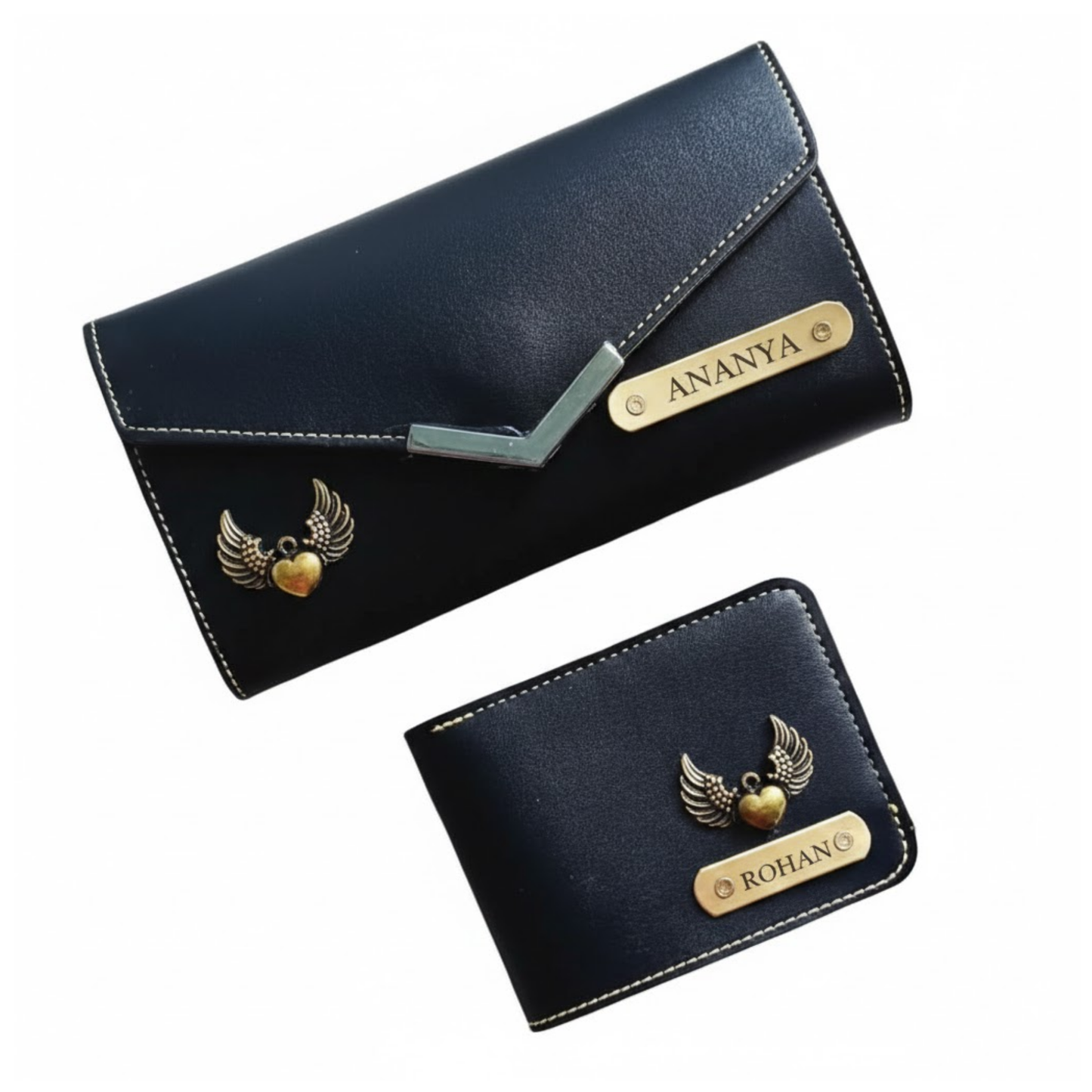 Personalized His & Hers Wallet Set with Photo Engraving, Custom Name Wallets for Couples
