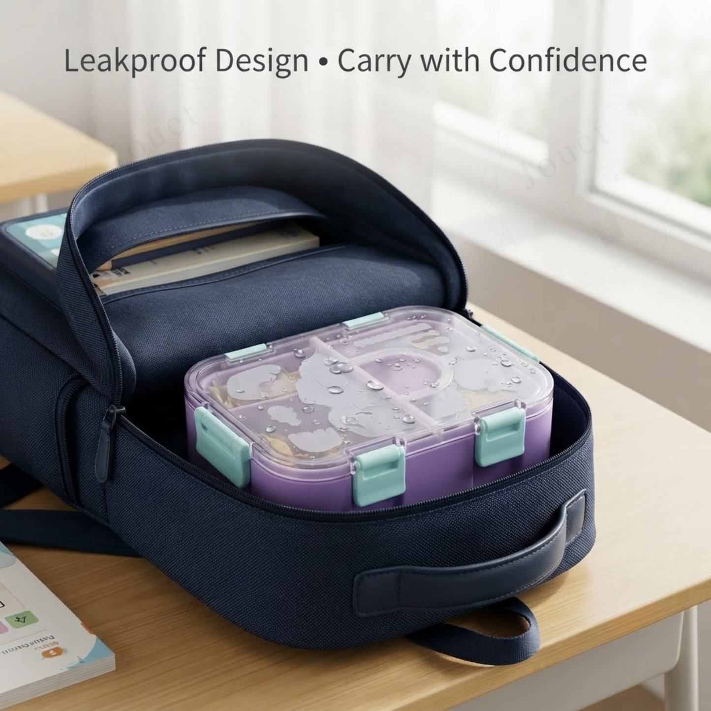 1400ml Bento Lunch Box | 4 Grid Leakproof Food Container with Bowl & Spoon