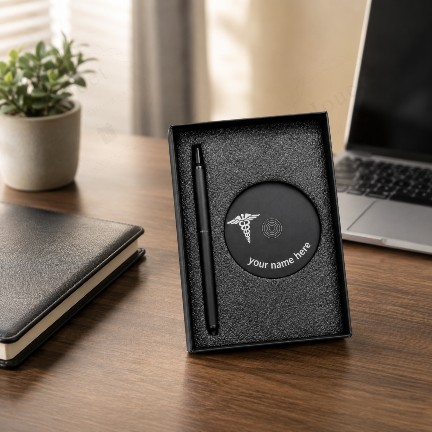 Personalised Magnetic Balancing Pen Set, Metal, Name Engraved, Premium Black, with Disk, Gift Box Included