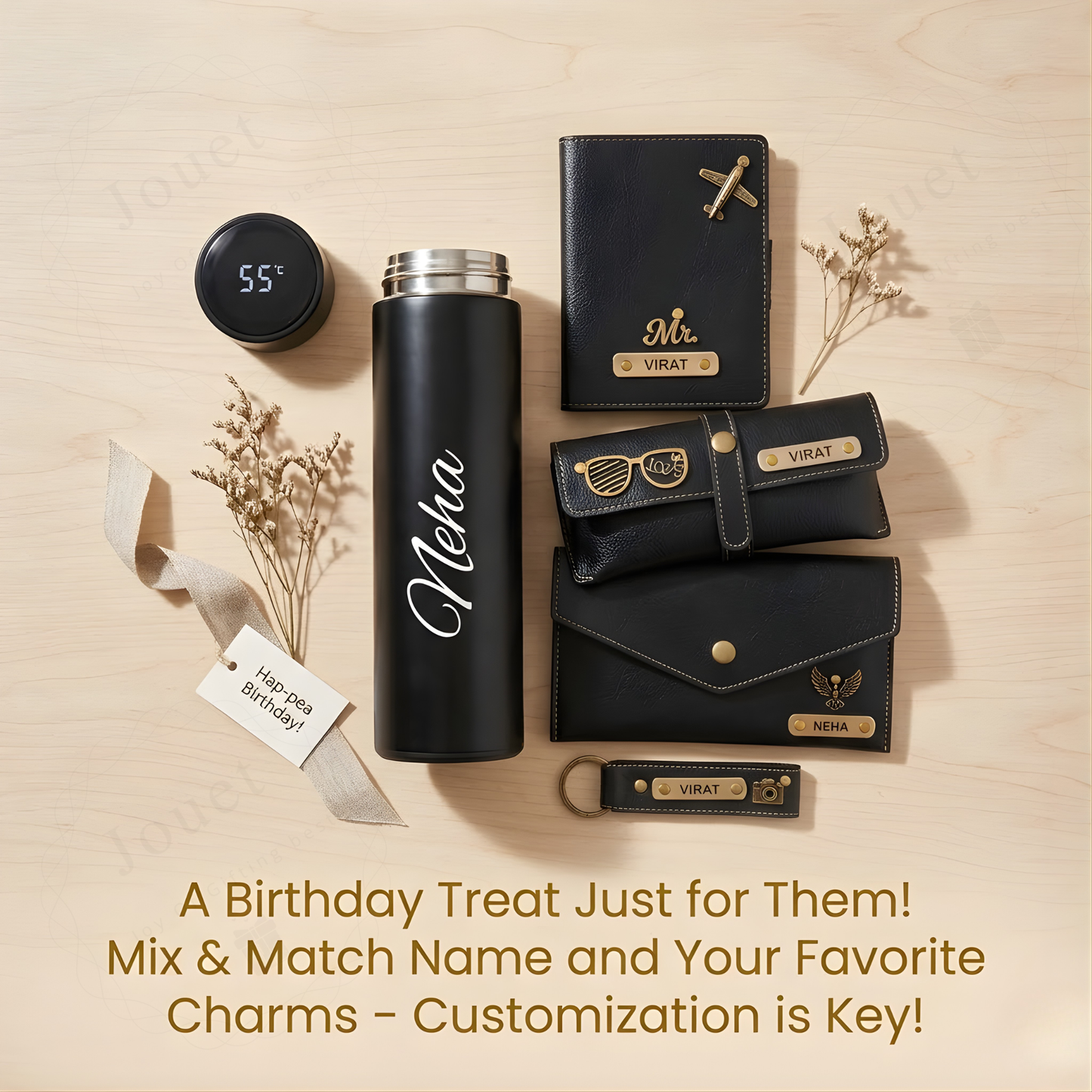 Personalized Wallet & Purse Gift Set for Women with Smart Bottle & Name Charm