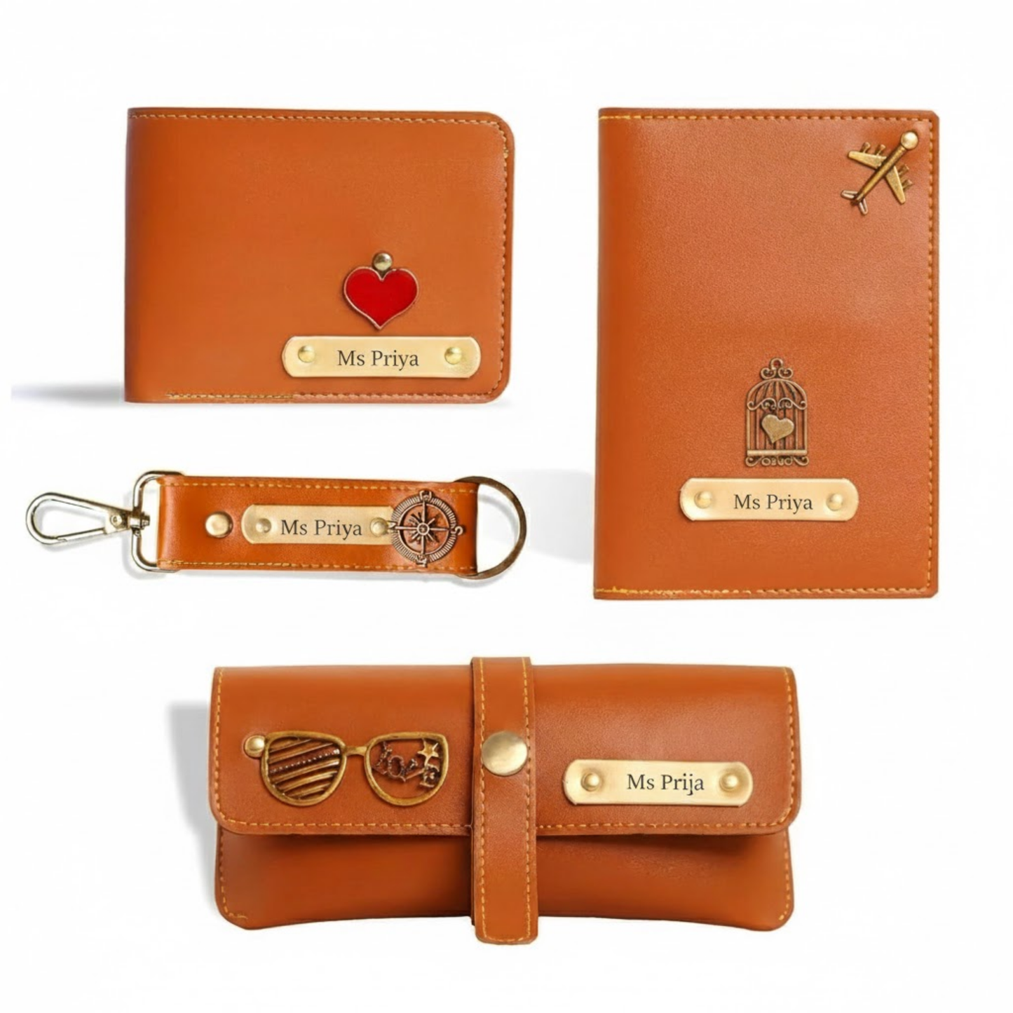 Personalized Gift Set for Men with Wallet, Passport Cover, Keychain & Eyewear Case