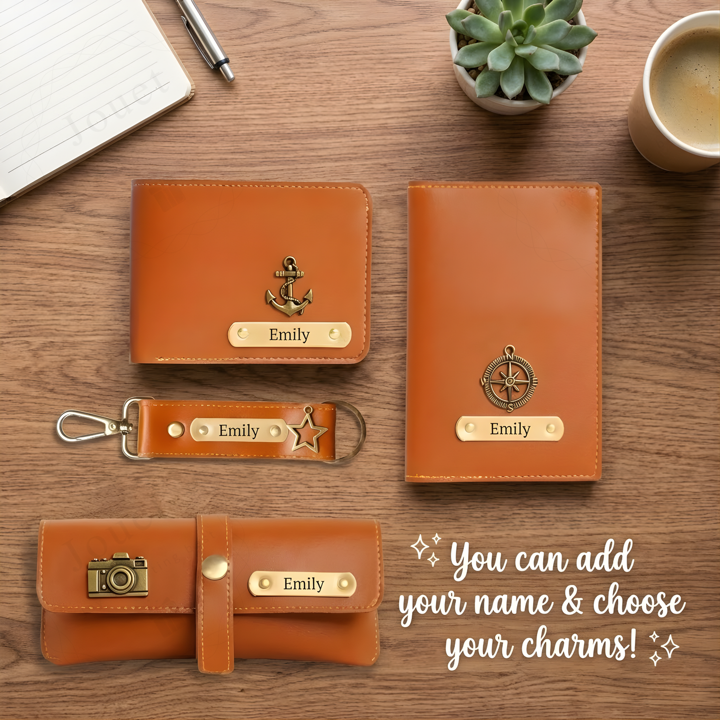 Personalized Gift Set for Men with Wallet, Passport Cover, Keychain & Eyewear Case