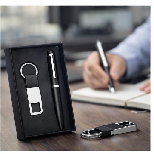 Premium Executive Gift Set for Men with Metal Ball Pen & Leather Keychain, Luxury Corporate Gift Box