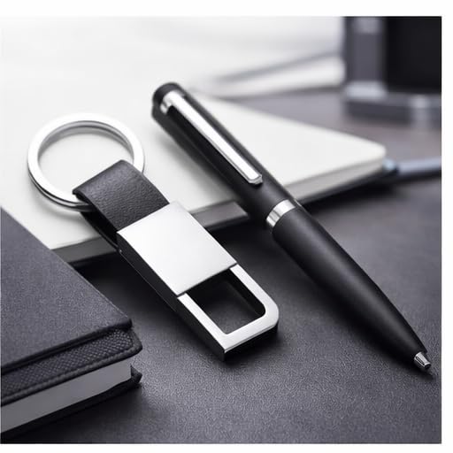 Premium Executive Gift Set for Men with Metal Ball Pen & Leather Keychain, Luxury Corporate Gift Box