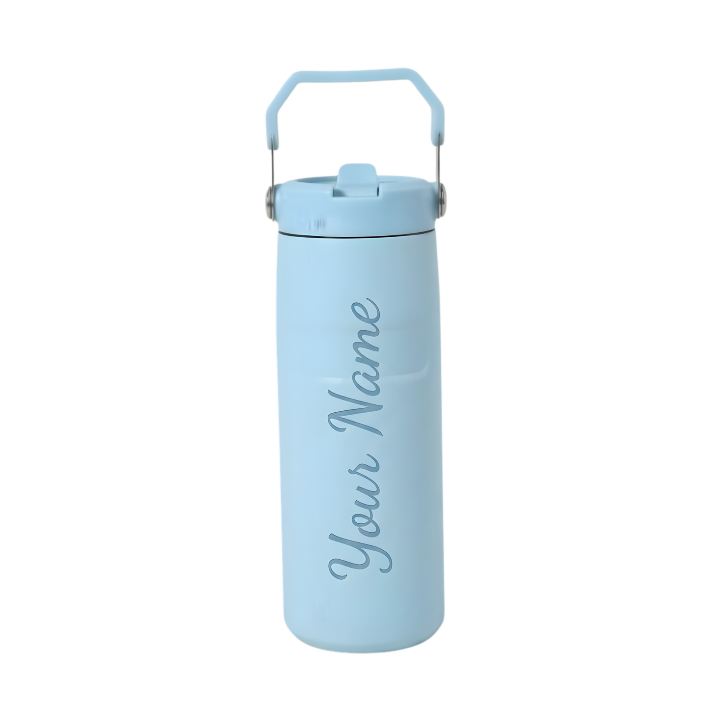 Personalized 500ml Thermos Flask with Name, Stainless Steel Insulated Water Bottle with Handle & Flip Straw Lid