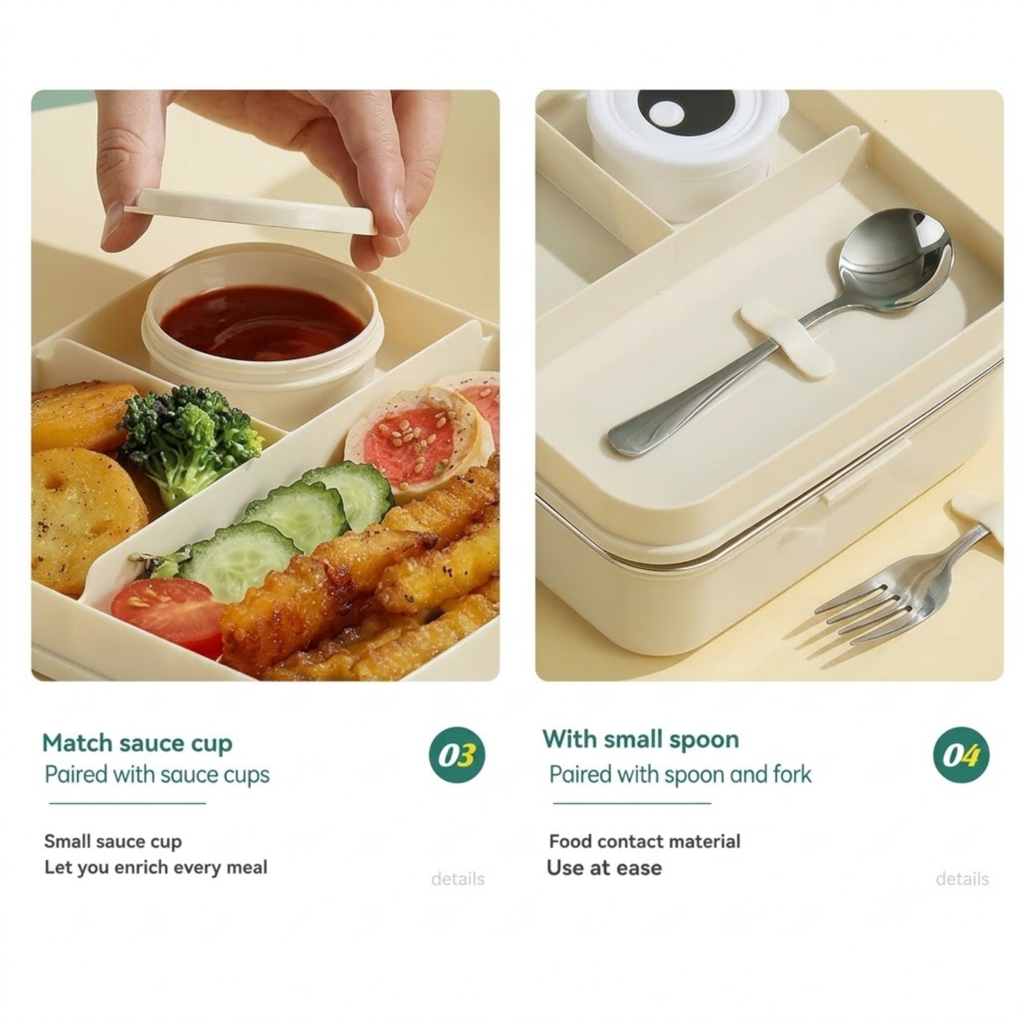 1120ml Stainless Steel Tiffin Box with 3 Compartments, Cutlery & Sauce Box