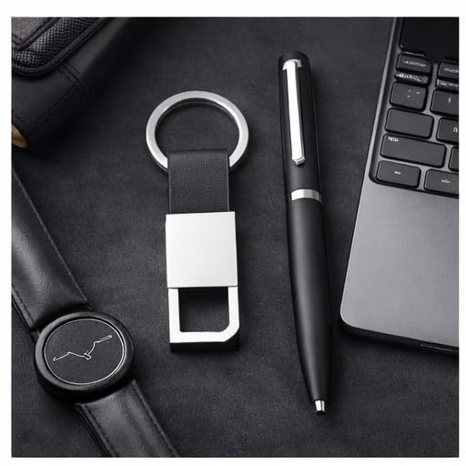 Premium Executive Gift Set for Men with Metal Ball Pen & Leather Keychain, Luxury Corporate Gift Box
