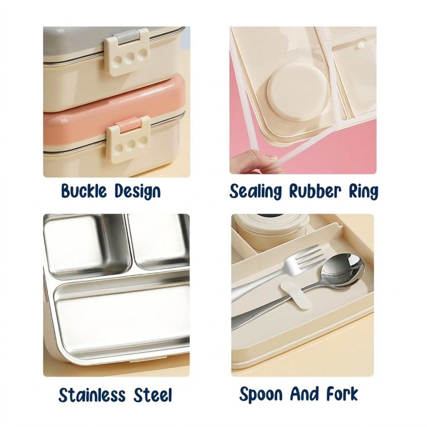 1120ml Stainless Steel Tiffin Box with 3 Compartments, Cutlery & Sauce Box