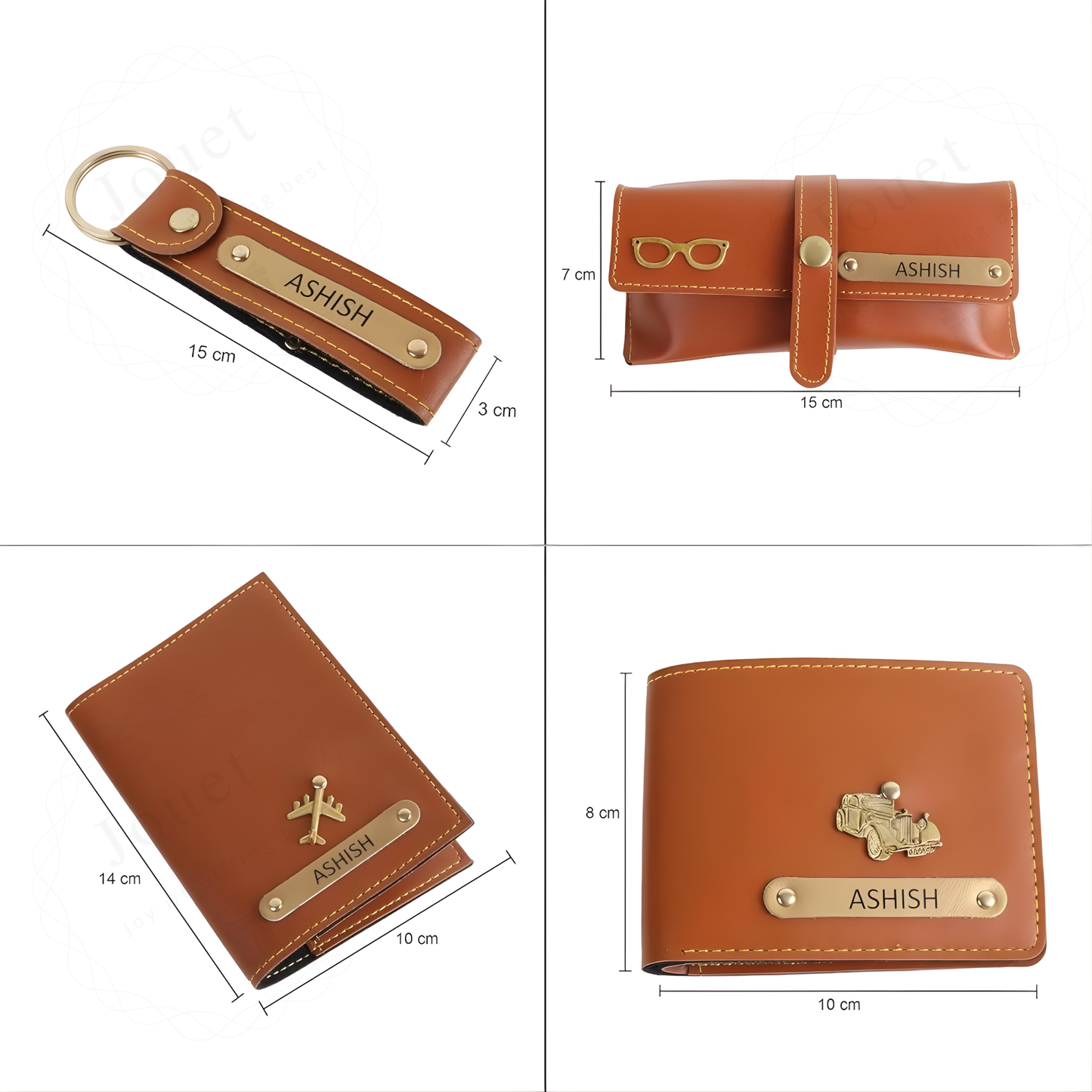 Personalized Gift Set for Men with Wallet, Passport Cover, Keychain & Eyewear Case