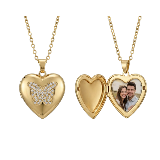 Personalized Heart Picture Locket Necklace for Women with Crystal Design, Stainless Steel Waterproof Custom Photo Pendant Gift for Her