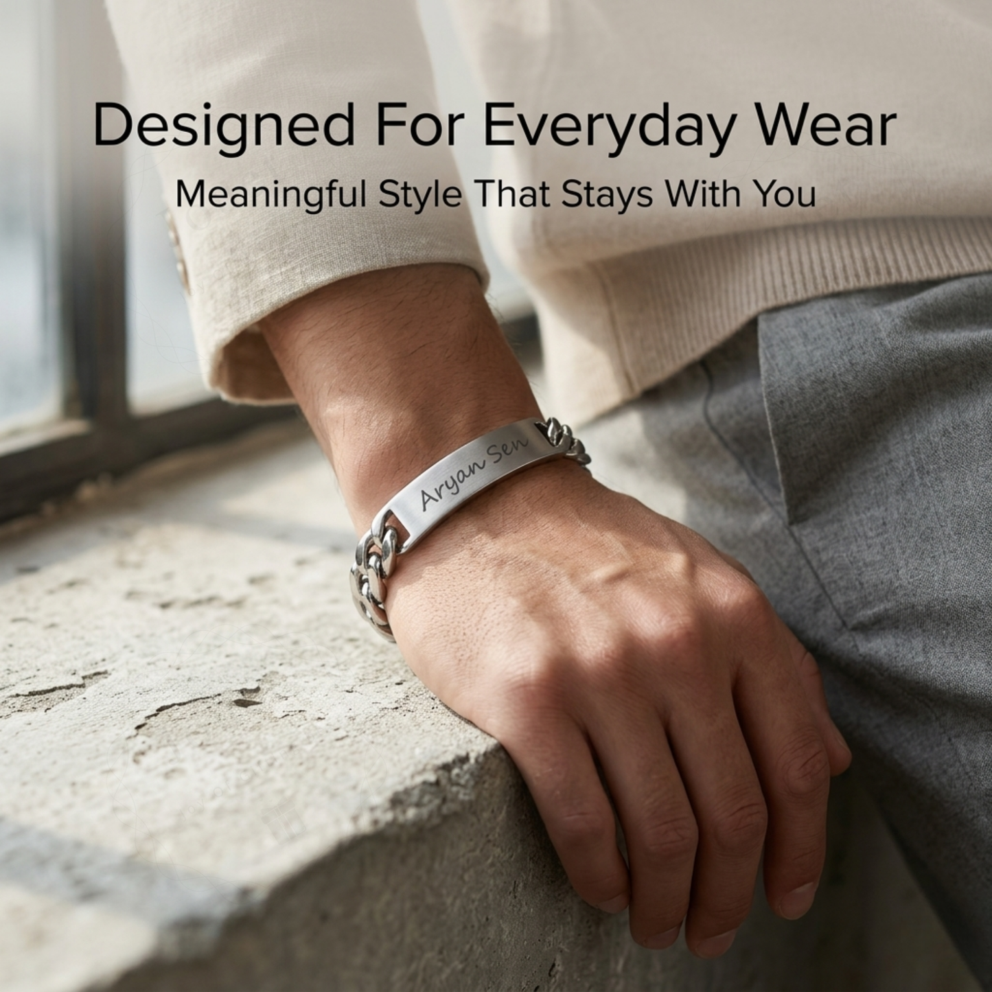 Personalized Stainless Steel ID Bar Bracelet with Engraved Name, Silver & Gold Cuban Chain