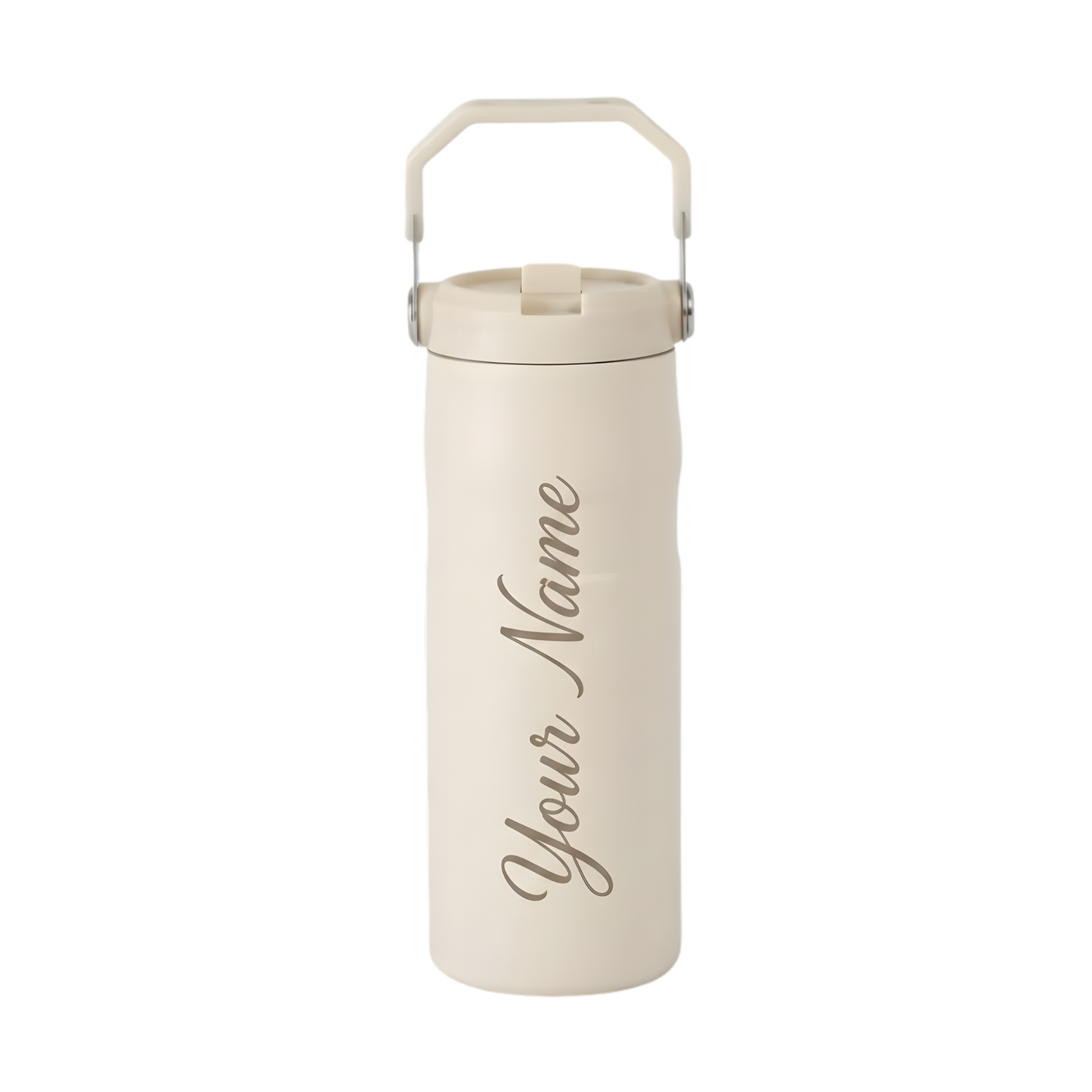 Personalized 500ml Thermos Flask with Name, Stainless Steel Insulated Water Bottle with Handle & Flip Straw Lid