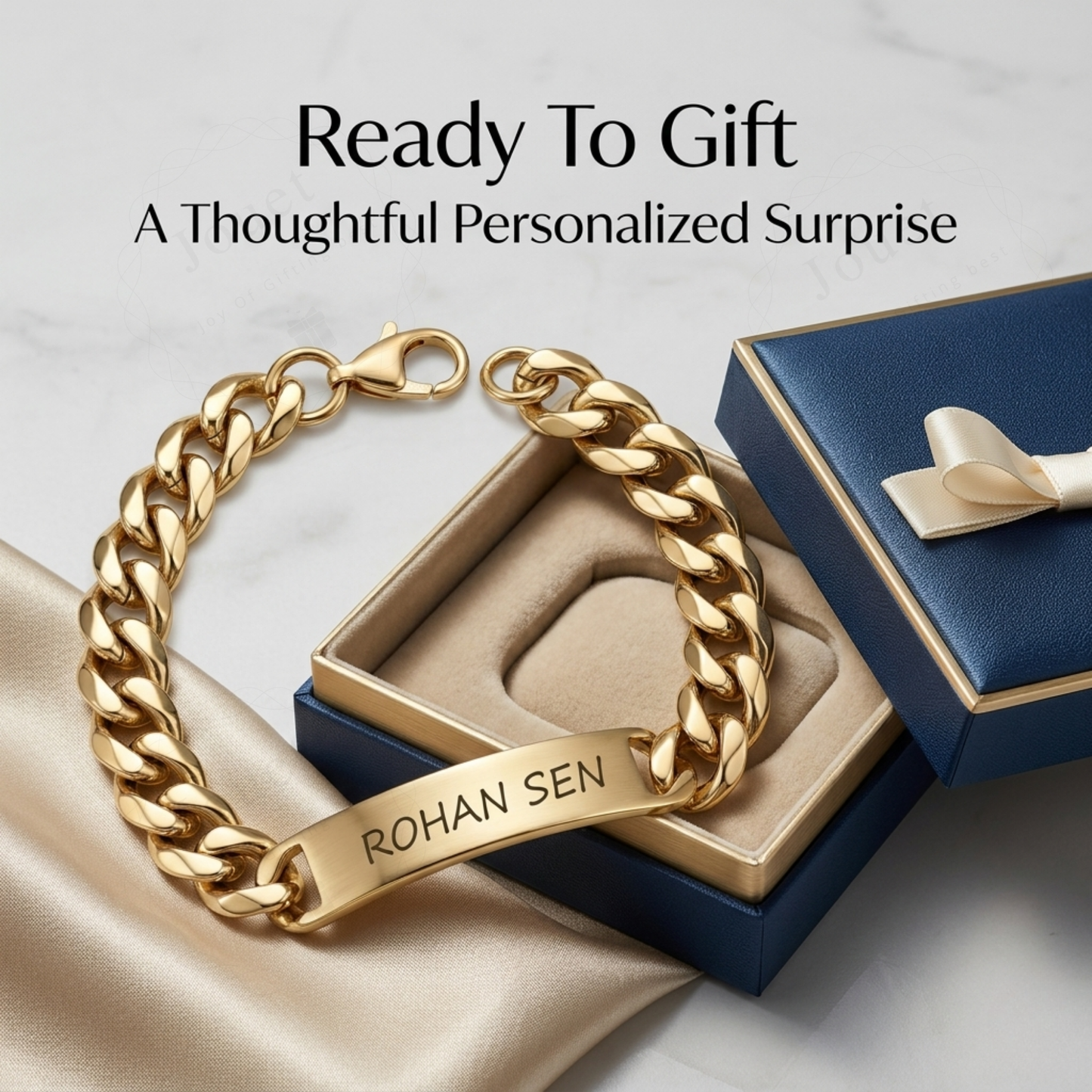 Personalized Stainless Steel ID Bar Bracelet with Engraved Name, Silver & Gold Cuban Chain