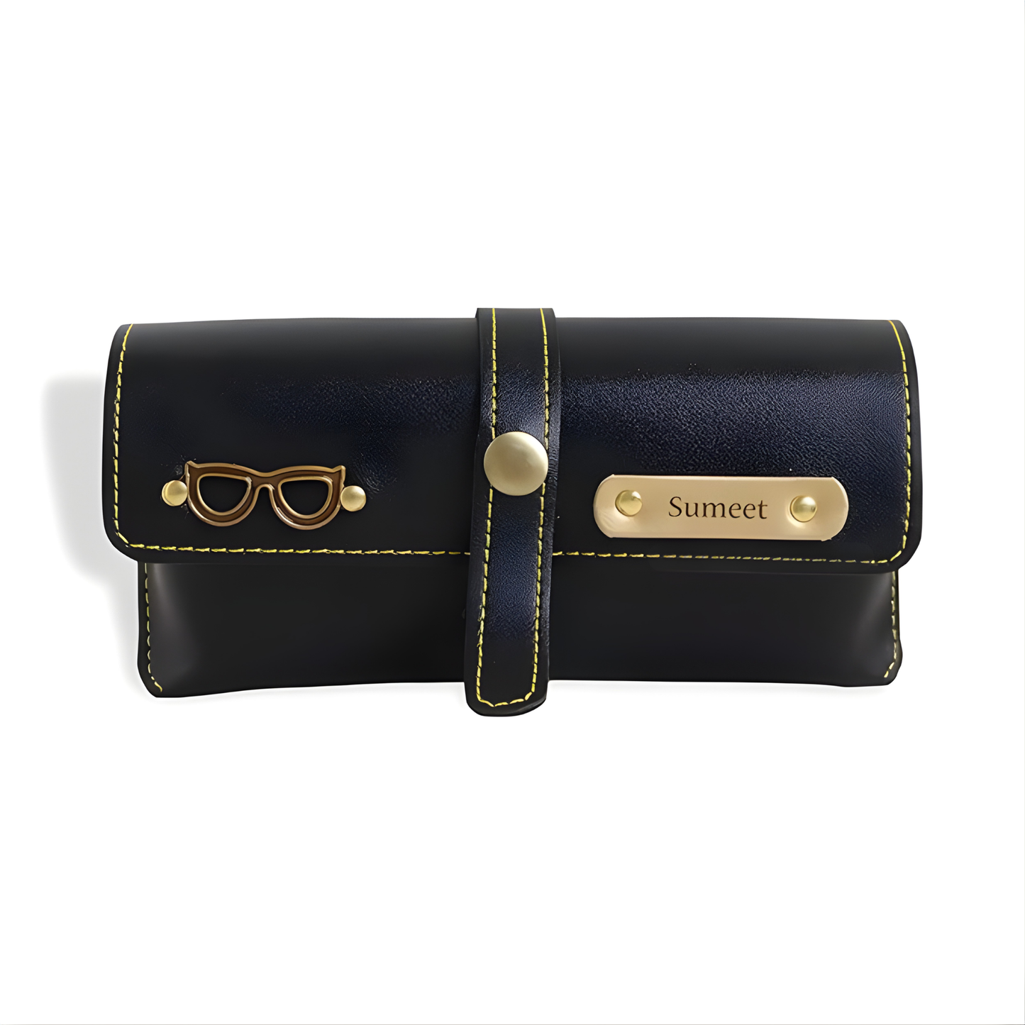 Personalized Faux Leather Eyeglass & Sunglasses Case with Custom Name Tag & Metal Charm, Protective Travel Spectacle Holder