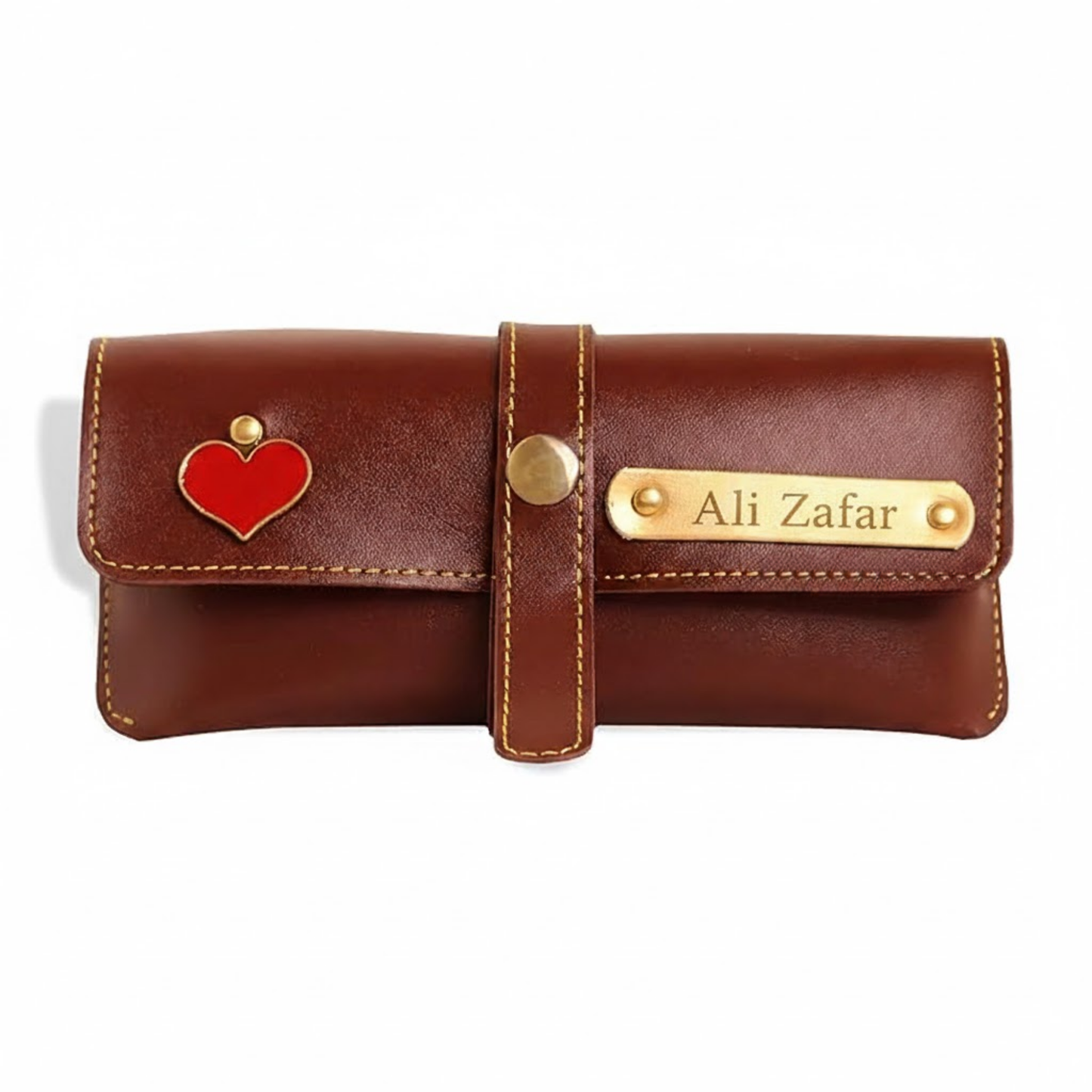Personalized Faux Leather Eyeglass & Sunglasses Case with Custom Name Tag & Metal Charm, Protective Travel Spectacle Holder