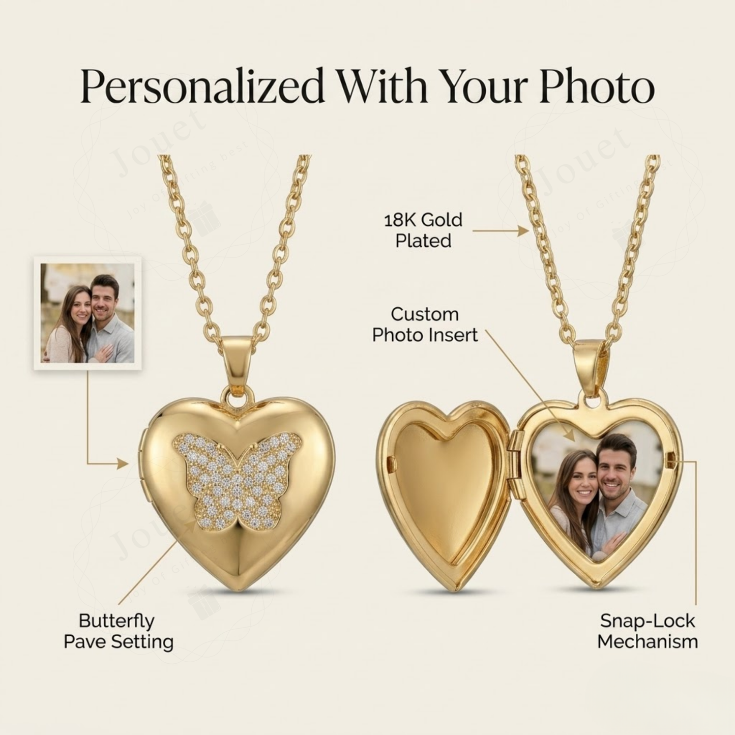 Personalized Heart Picture Locket Necklace for Women with Crystal Design, Stainless Steel Waterproof Custom Photo Pendant Gift for Her