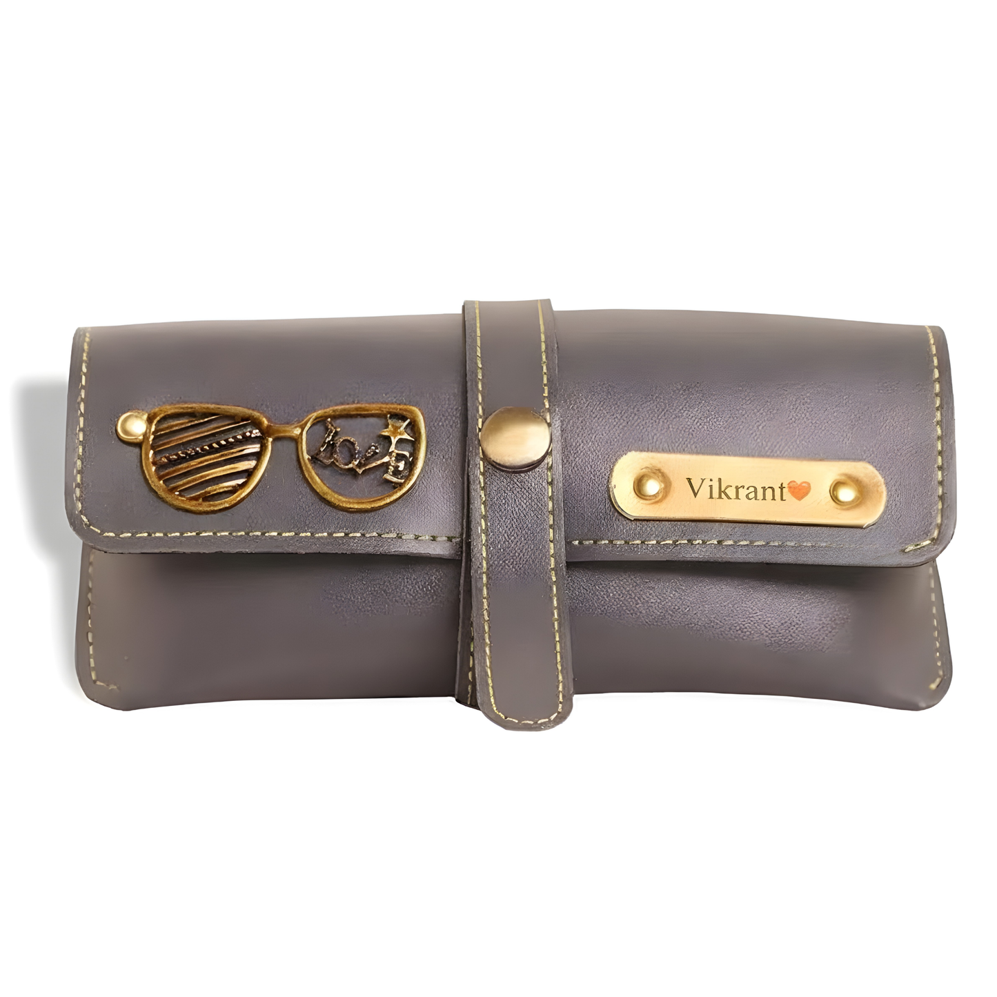 Personalized Faux Leather Eyeglass & Sunglasses Case with Custom Name Tag & Metal Charm, Protective Travel Spectacle Holder