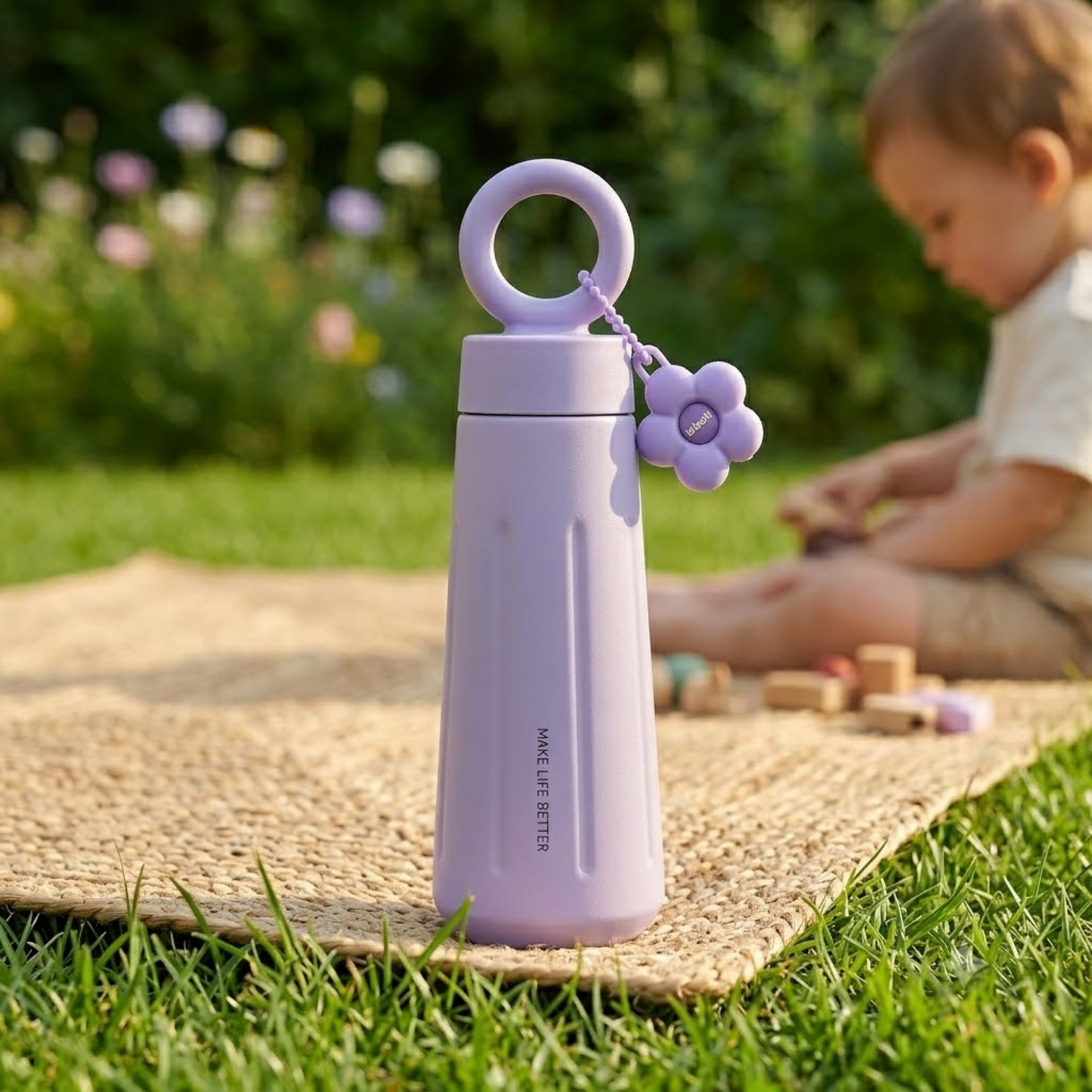 Flower Loop 450ml Water Bottle – Premium 316 Stainless Steel with Flower Charm & Carry Ring