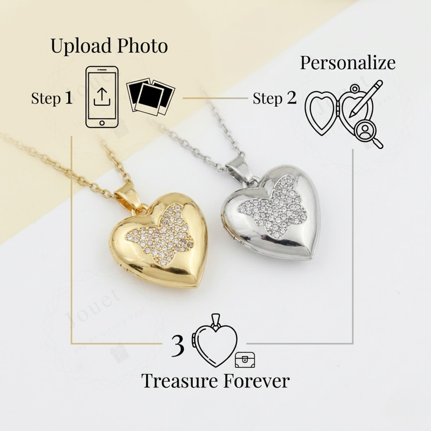 Personalized Heart Picture Locket Necklace for Women with Crystal Design, Stainless Steel Waterproof Custom Photo Pendant Gift for Her