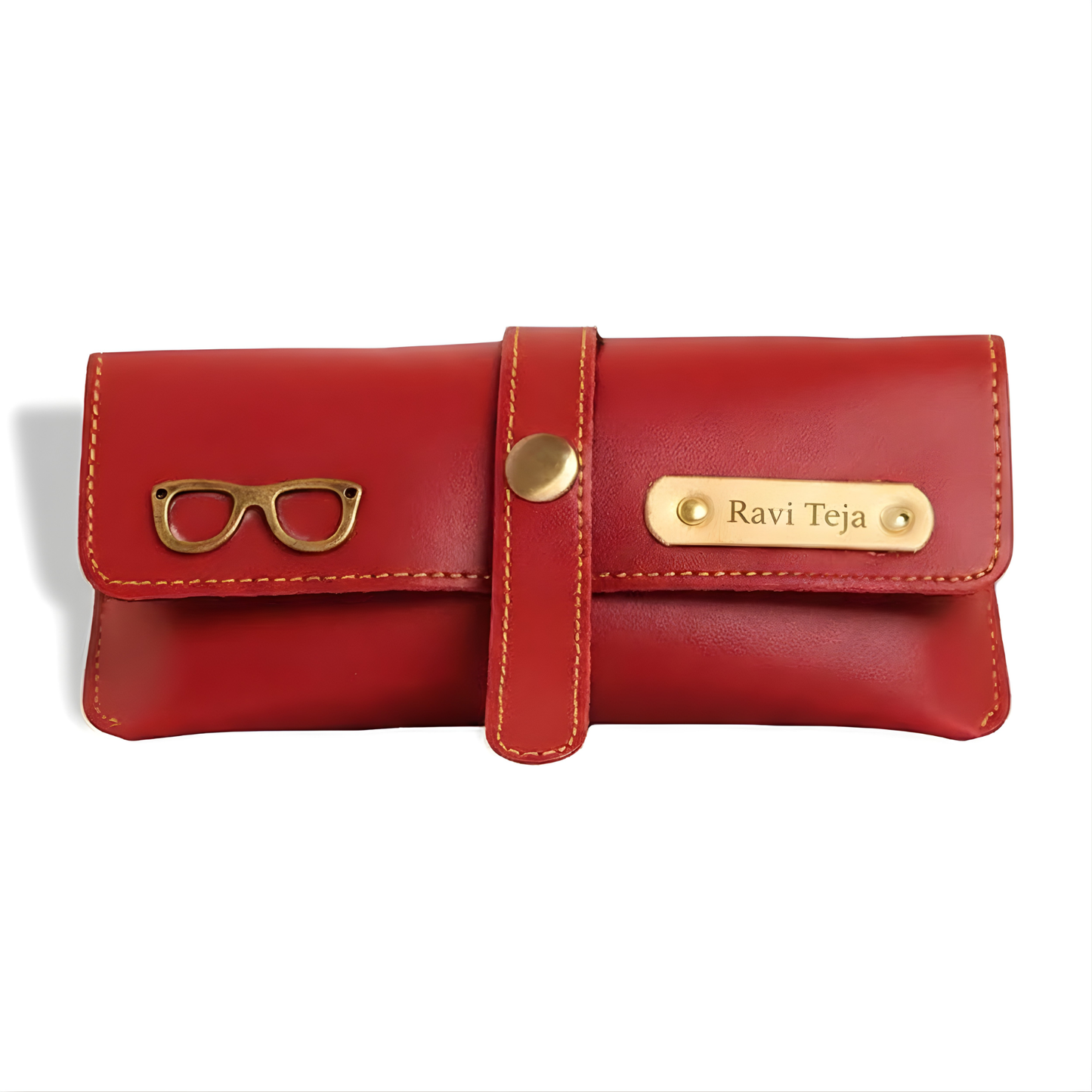 Personalized Faux Leather Eyeglass & Sunglasses Case with Custom Name Tag & Metal Charm, Protective Travel Spectacle Holder