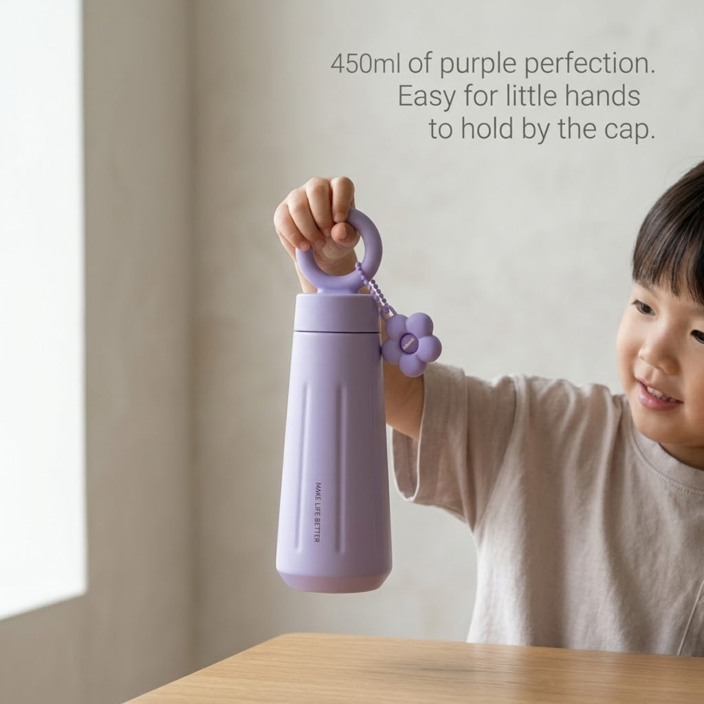 Flower Loop 450ml Water Bottle – Premium 316 Stainless Steel with Flower Charm & Carry Ring