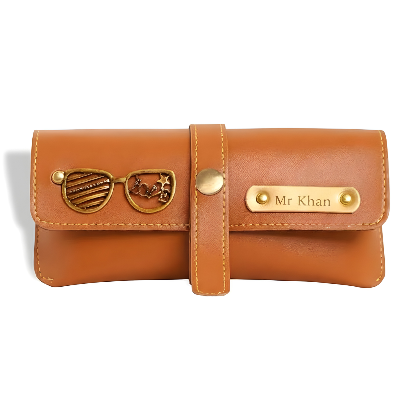 Personalized Faux Leather Eyeglass & Sunglasses Case with Custom Name Tag & Metal Charm, Protective Travel Spectacle Holder