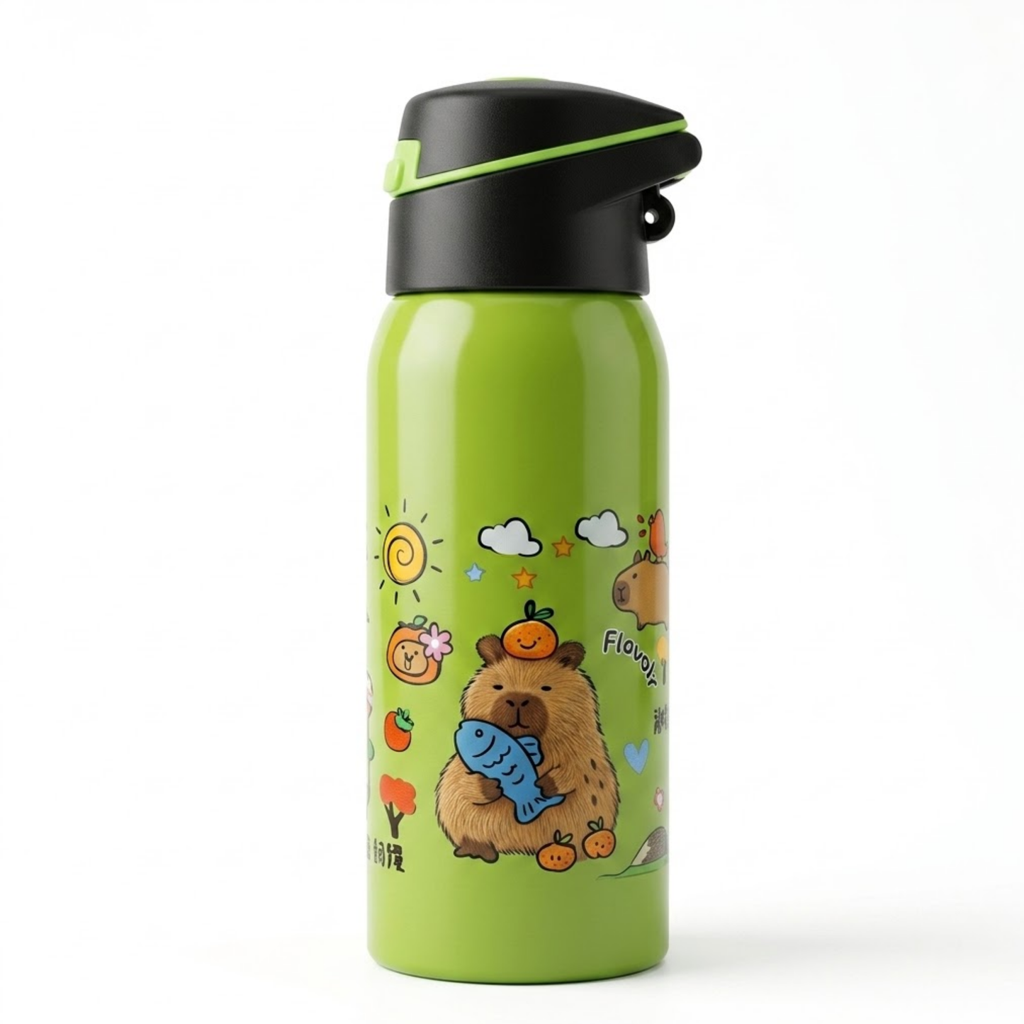 350ml Capybara Kids Stainless Steel Water Bottle with Flip Top Lid