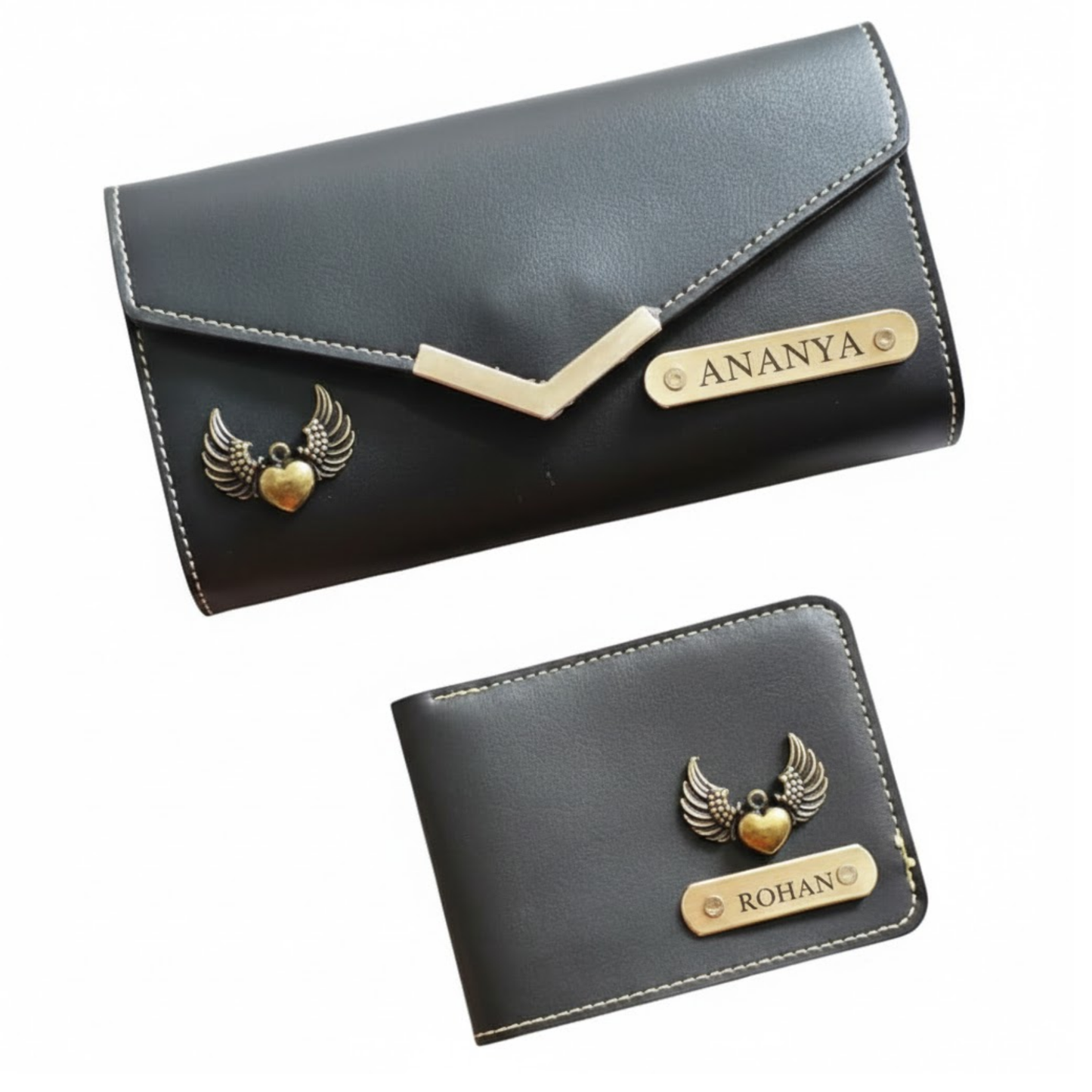 Personalized His & Hers Wallet Set with Photo Engraving, Custom Name Wallets for Couples