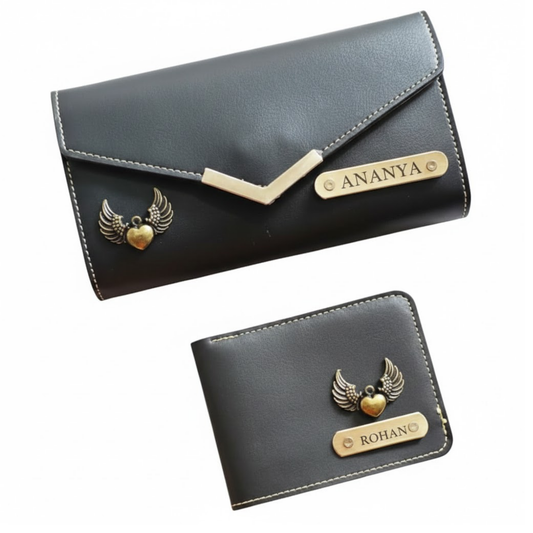 Personalized His & Hers Wallet Set with Photo Engraving, Custom Name Wallets for Couples