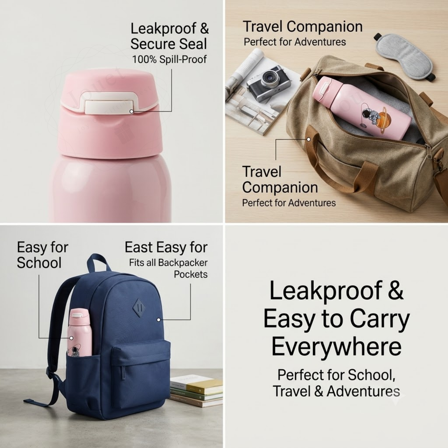 350ml Stainless Steel Kids Sipper Bottle with Flip Top Lid for School & Travel - Space design