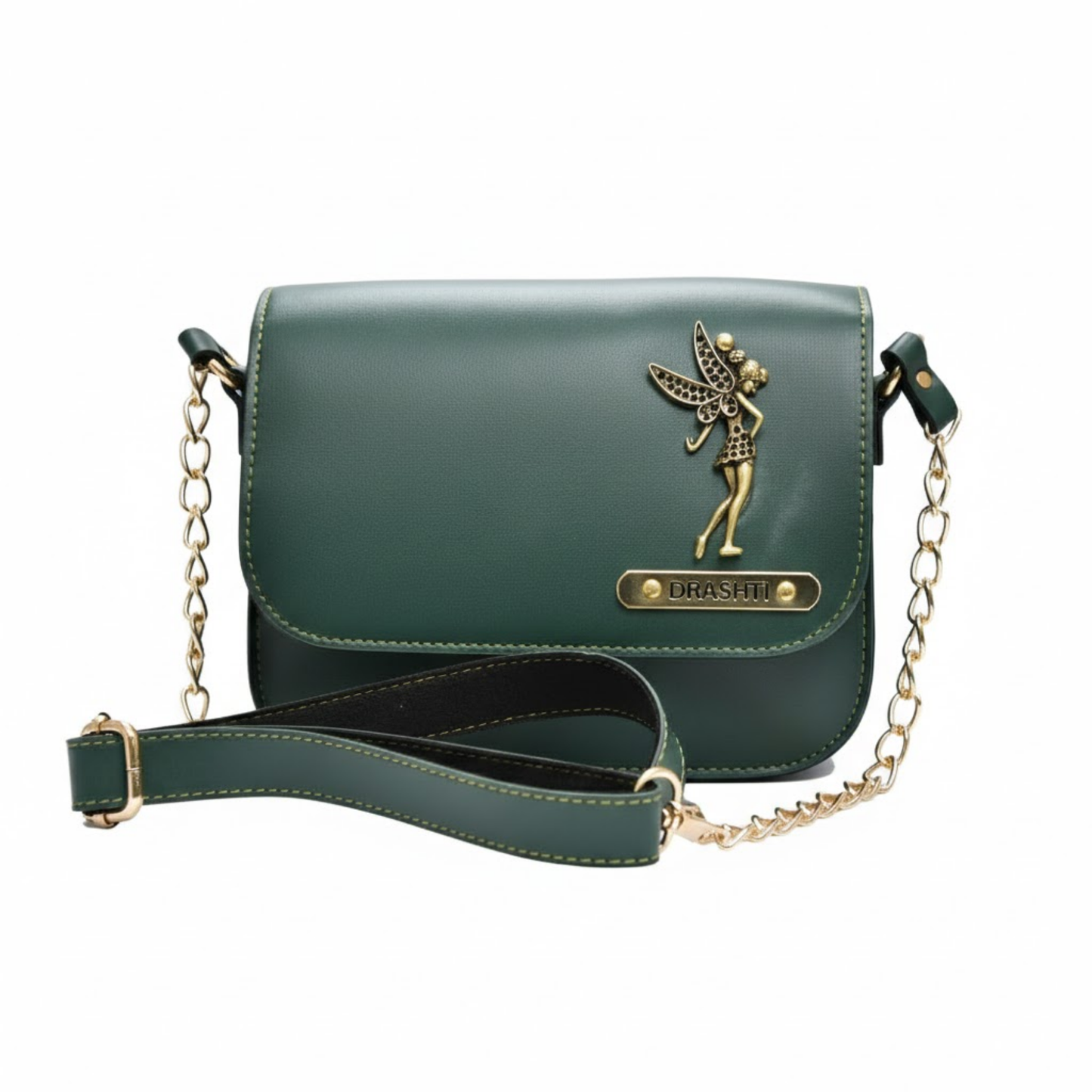 Personalized Faux Leather Sling Bag for Women with Custom Name & Charm, Mini Crossbody Bag with Chain Strap, 19.5 x 6 x 16.5 cm