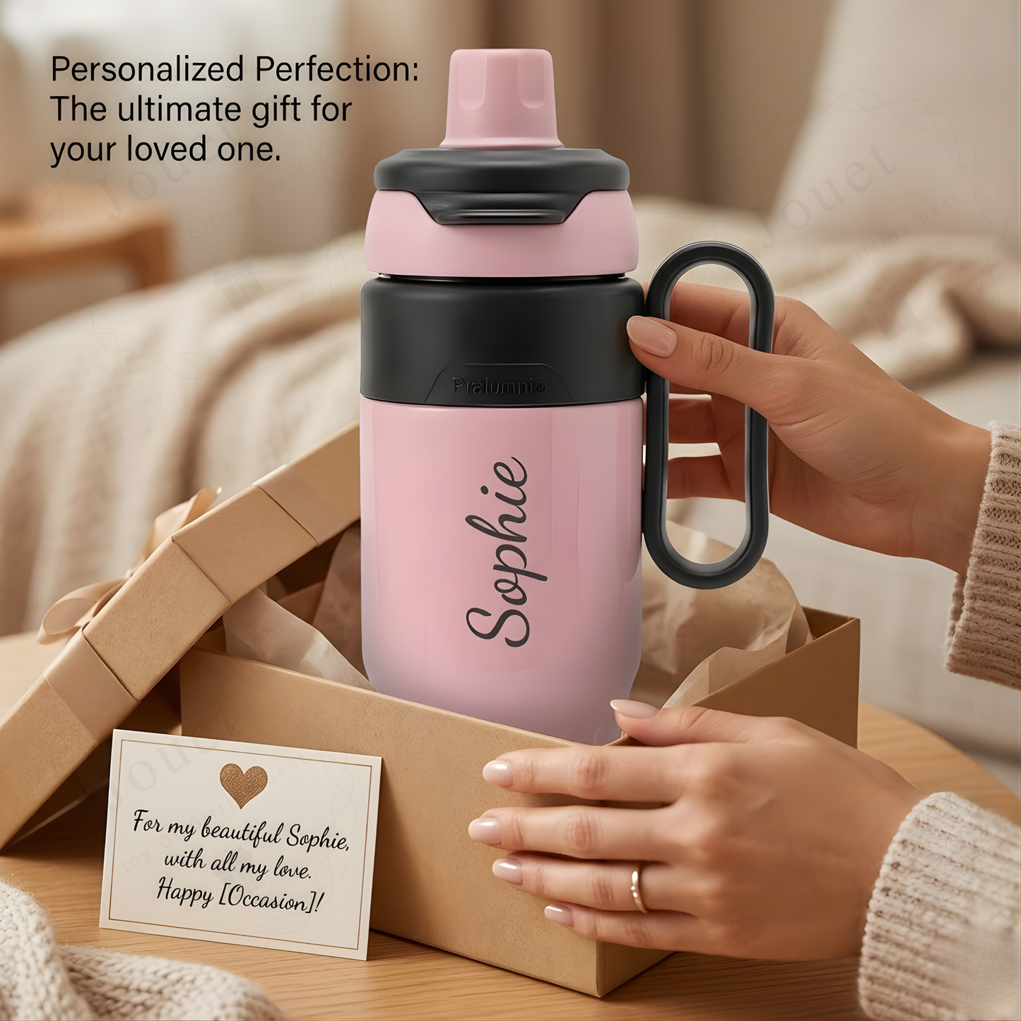 Personalized 750ml Thermos Flask with Name, Stainless Steel Insulated Bottle with Handle & Straw, Leakproof Travel Coffee Bottle