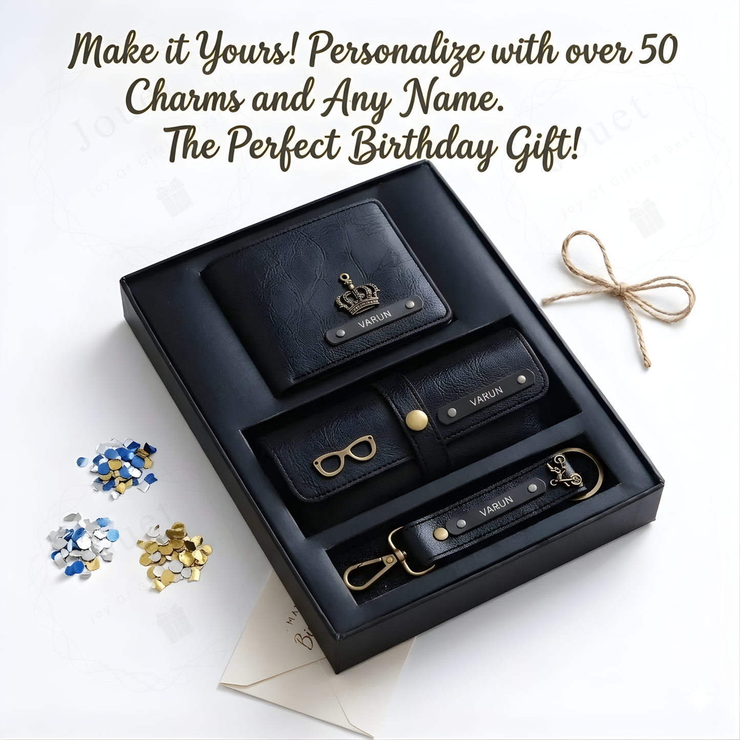 Personalized Men’s Leather Gift Set with Bi-Fold Wallet, Eyewear Case & Keychain, Custom Name Engraved Accessories Combo