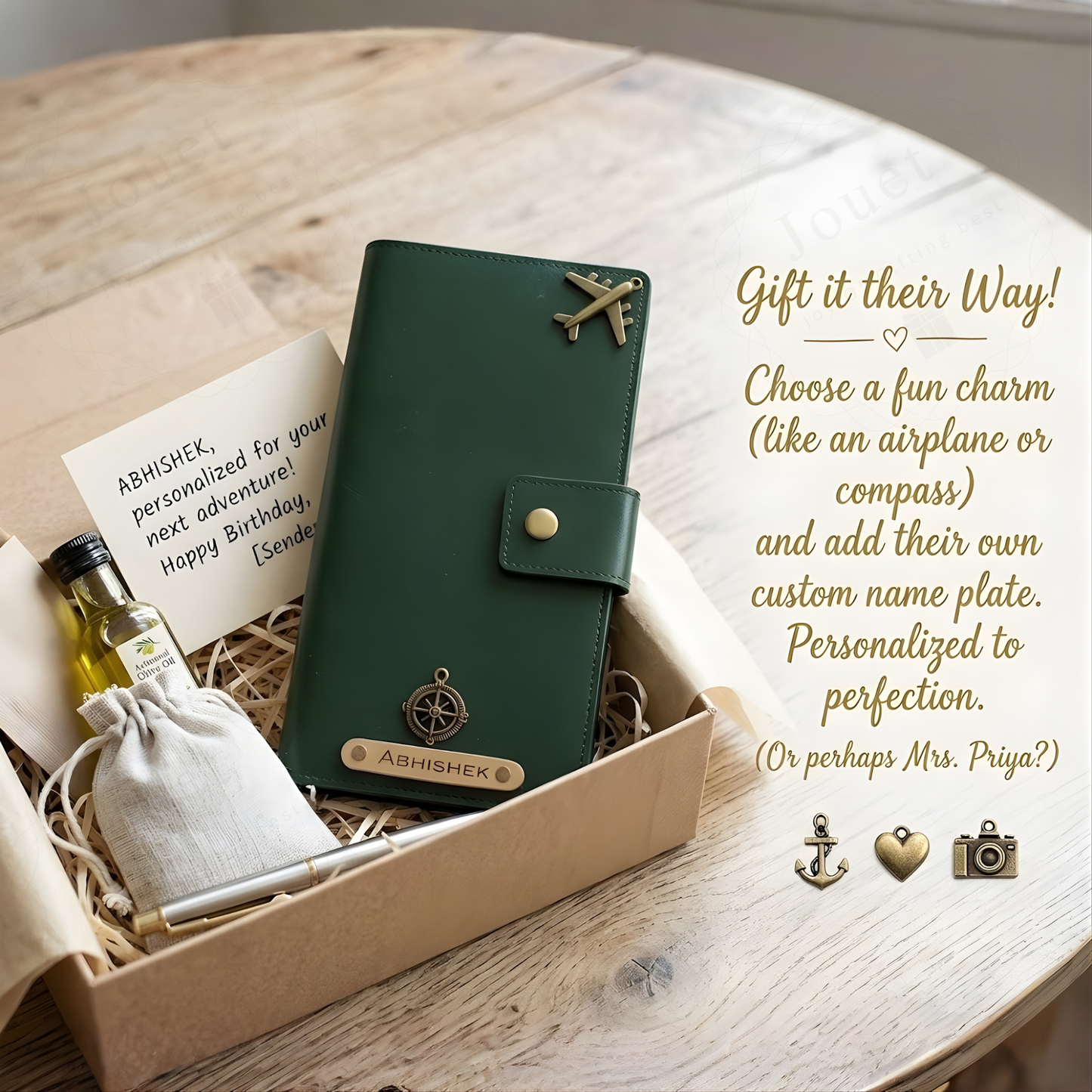 Personalised Travel Wallet, Faux Leather, with Name Plate and Charms, Passport Organiser