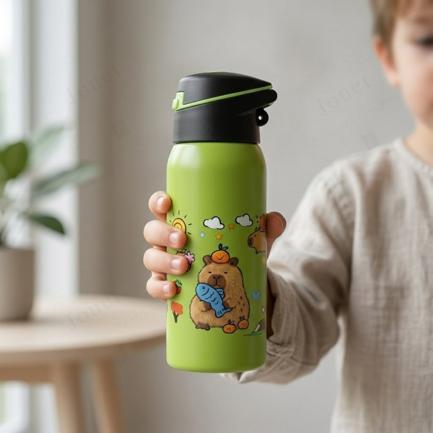 350ml Capybara Kids Stainless Steel Water Bottle with Flip Top Lid
