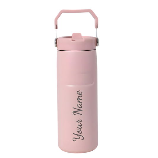 Personalized 500ml Thermos Flask with Name, Stainless Steel Insulated Water Bottle with Handle & Flip Straw Lid