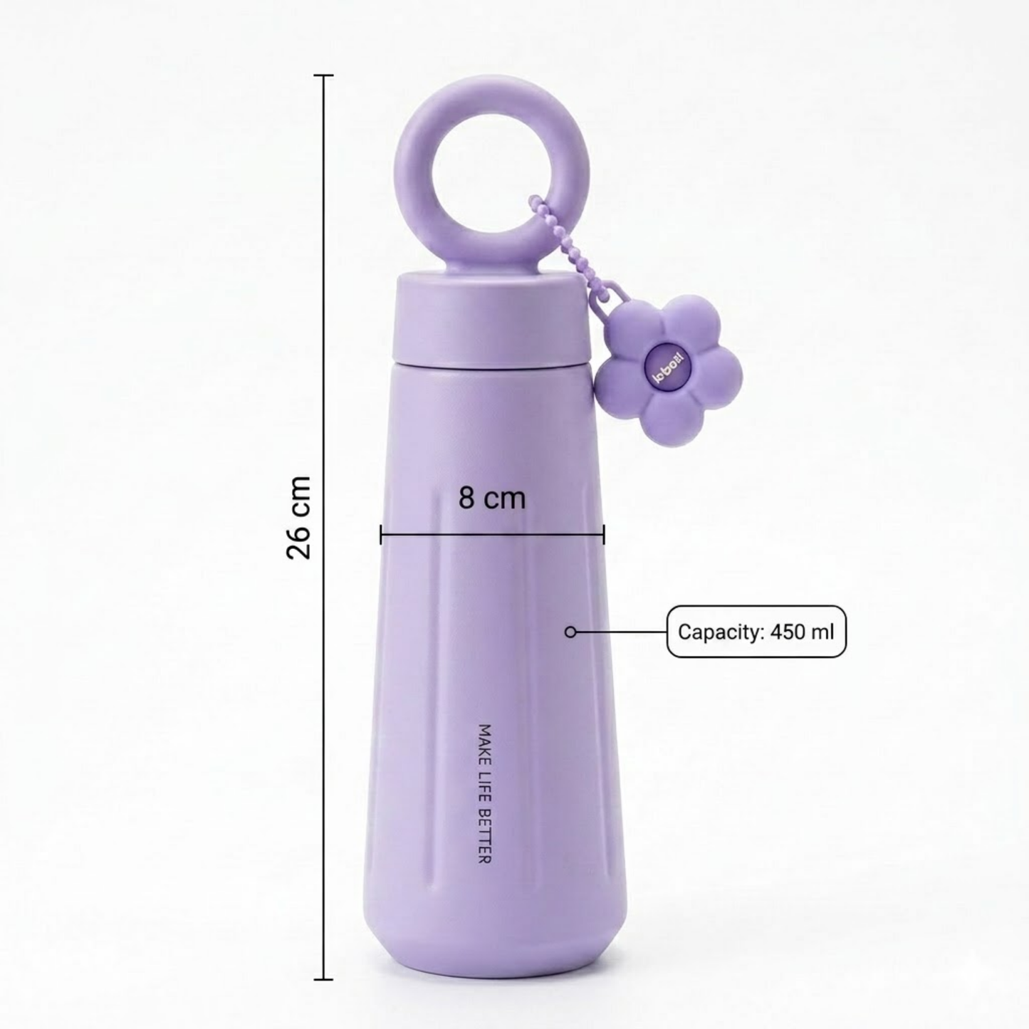 Flower Loop 450ml Water Bottle – Premium 316 Stainless Steel with Flower Charm & Carry Ring