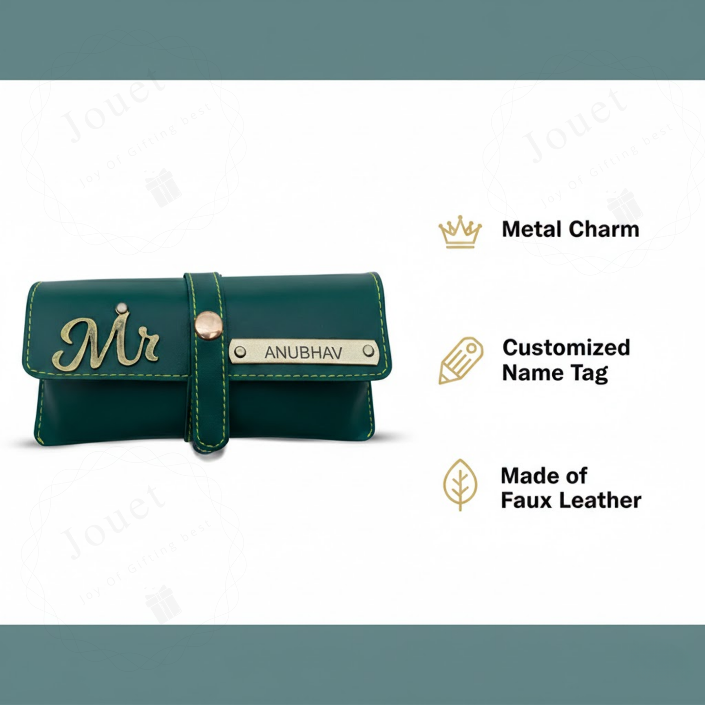 Personalized Faux Leather Eyeglass & Sunglasses Case with Custom Name Tag & Metal Charm, Protective Travel Spectacle Holder