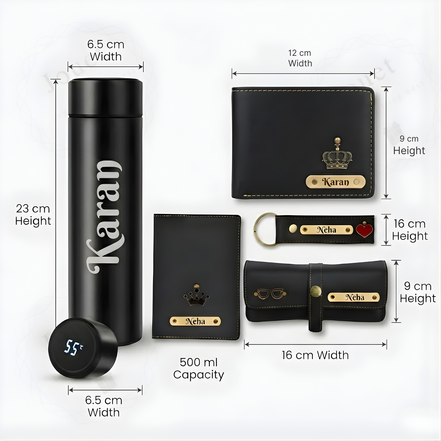 Personalised Men’s Leather Wallet Gift Set – 5 in 1 Custom Name Engraved Gift Combo with Wallet, Passport Cover, Keychain & Smart Bottle