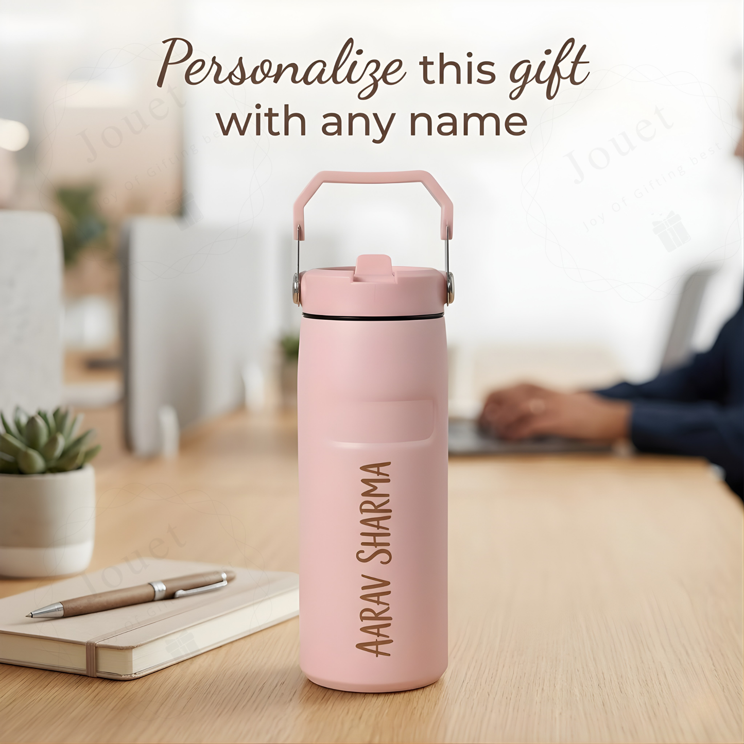 Personalized 500ml Thermos Flask with Name, Stainless Steel Insulated Water Bottle with Handle & Flip Straw Lid