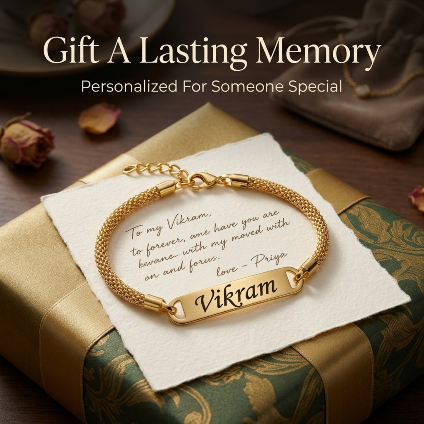 Personalized Stainless Steel Bar Chain Bracelet with Engraved Name, Raksha Bandhan Gift for Brother