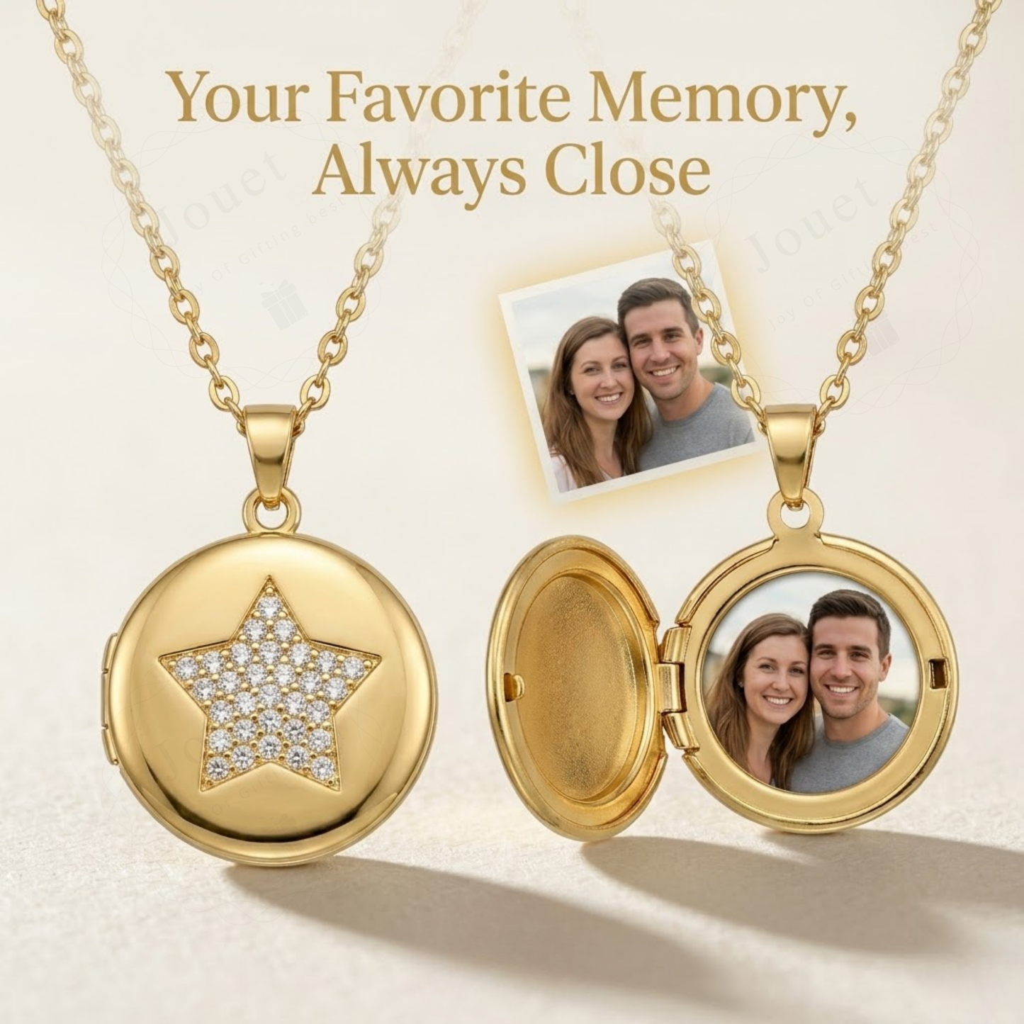 Personalized Photo Locket Necklace for Women with Crystal Star Design, Stainless Steel Waterproof Custom Picture Pendant Gift for Her